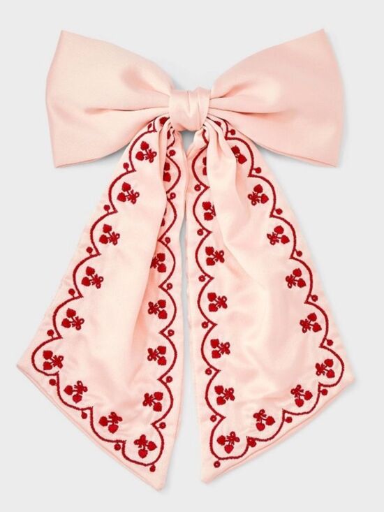 a new day Accessories - a new day Pink Red Scalloped Embroidered Hearts Bow Tie Hair Clip